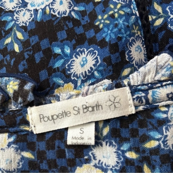 Poupette St. Barth Amora Floral Printed Tiered Mini Dress in Blue Sz S - Picture 7 of 7